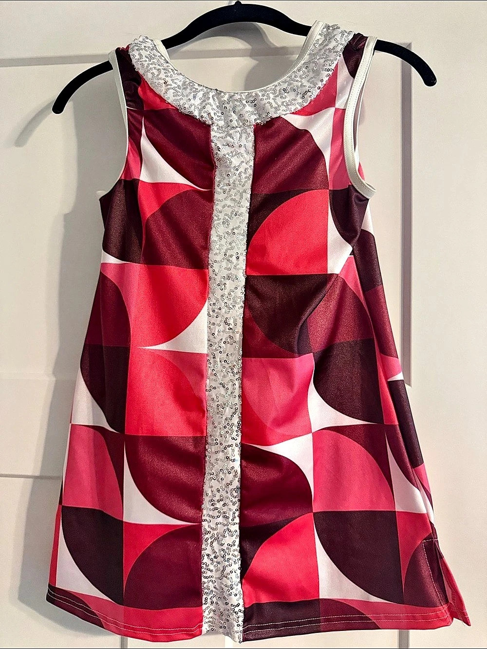 Geometric Casual Dress in Pink & Burgundy Like New